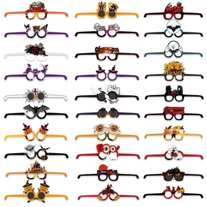 Collection of 36 different paper Halloween party glasses with pumpkin and ghost designs