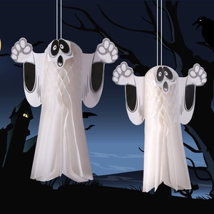 Halloween 3D White Ghost Honeycomb Pendant Folding Paper Ornaments For Party Haunted House Decoration Scary Indoor Outdoor Hanging Decor