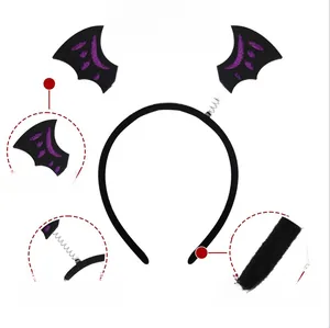 Halloween bat headband with purple glitter and spring-loaded movable decorations