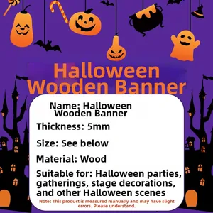Detailed view of 5mm thick wooden Halloween bunting banner for party decoration