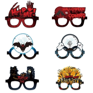 Halloween paper glasses set featuring 6 spooky designs with pumpkins and bats for party props