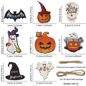 Halloween wooden hanging set with pumpkin bat ghost pendants for party decoration