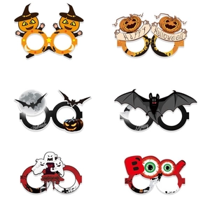 Set of 6 Halloween paper glasses with pumpkin, ghost, and bat designs for photo props