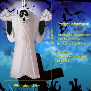 Halloween ghost honeycomb hanging decoration for party scenes, paper material, 52x42 cm size