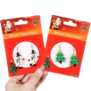 Boucles d'oreilles bonhomme de neige et sapin de Noël avec cartes de Père Noël
