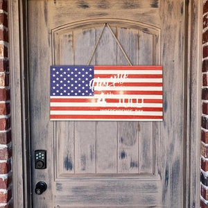 Independence Day wooden hanging sign with Stars and Stripes Happy 4th of July design