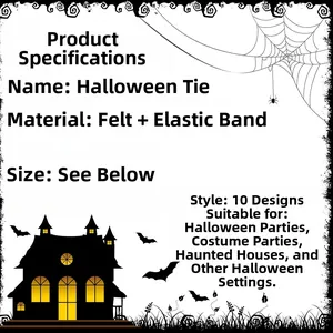 Détail de la cravate d'Halloween en feutre avec spécifications et bande élastique