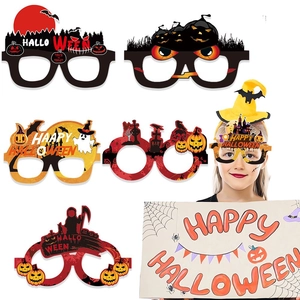 6-pack Halloween paper glasses set featuring pumpkin, bat and ghost designs for party props