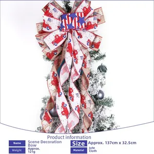 Detail einer Sackleinen-Schleife zum 4. Juli mit rotem Truck und Flaggen-Muster