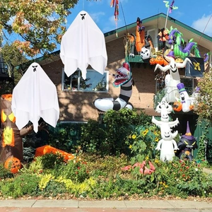 Set of two white fabric hanging ghosts for Halloween outdoor party spooky garden decor