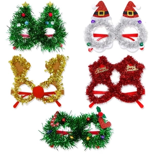 Cinq styles de lunettes de Noël avec bois de renne pailletés et couronne de fête brillante