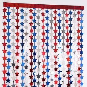 Patriotic Red Silver Blue Star Foil Fringe Curtain Independence Day Party Backdrop Streamer Tinsel Door Curtain Decoration