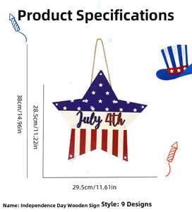 Star-shaped July 4th wooden door sign with patriotic stripes and rustic hanging rope