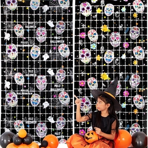 Tenda decorativa Halloween con teschi e fiori Giorno dei Morti per pareti di feste