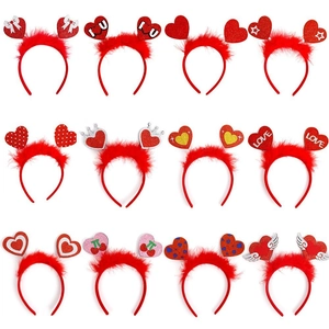 Valentine's Day Heart Headband With Red Feather Glitter Sequins For Party Wedding Date Night Women Hair Accessories