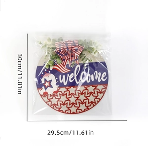 Detail showing 30cm wooden 4th of July welcome sign with gnome and flag patterns