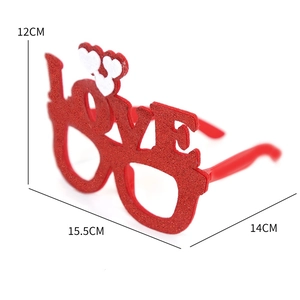 Red glitter LOVE heart party glasses frame with dimensions 15.5cm x 12cm for Valentines