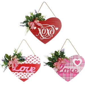 Plaque En Bois Cœur Décoration Saint-Valentin Love XOXO Imprimé Avec Nœud Pour Mur Et Porte Maison