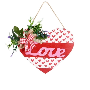 Panneau de porte cœur en bois pour la Saint-Valentin avec texte Love et joli nœud
