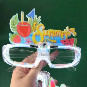 LED light-up Hawaiian summer party glasses with colorful flamingo and tropical fruit motifs