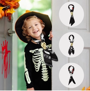 Écharpe de Pirate Halloween Avec Anneau de Foulard Tête de Mort en Alliage Or Argent pour Enfants Accessoires de Costume