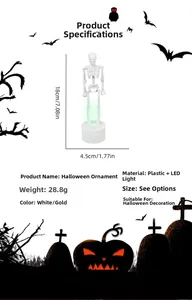 Detailed view of Halloween glowing skeleton ornament with 18cm height dimensions