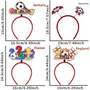 Detailed view of 2024 soccer party headbands with dimensions for various country styles