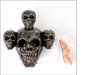 Διακοσμητικό κρανίο για λιβάνι Halloween με χρυσό φινίρισμα και παρελκόμενα καύσης