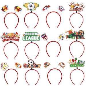 Set of 12 soccer party headbands with Germany Portugal Spain flag designs and football trophies
