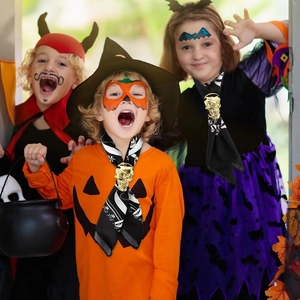 Boucle de foulard crâne doré Halloween et bandana noir et blanc pour enfants