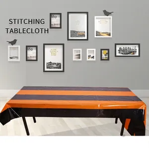 Halloween decorative black and orange striped rectangle tablecloth for party decor