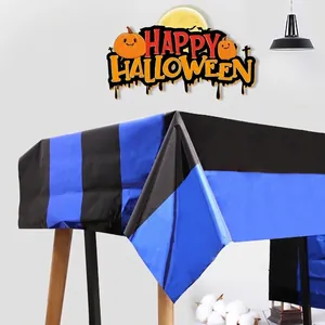 Blue and black striped plastic Halloween tablecloth for festive party table decorations