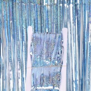 Holographic light blue laser tinsel foil curtain for birthday party decoration