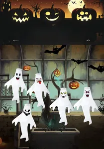 Set of five Halloween ghost windsock decorations with various funny facial expressions