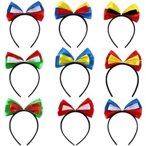 Set of nine colorful satin bow headbands with national flag colors for sports events