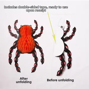 Detail of spider honeycomb paper decoration with red and black design for Halloween