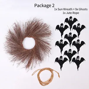Détails du kit de décoration d'Halloween avec couronne soleil, 9 fantômes et corde