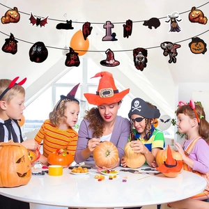 Halloween decorative paper banner featuring pumpkins and ghosts for spooky party wall decor