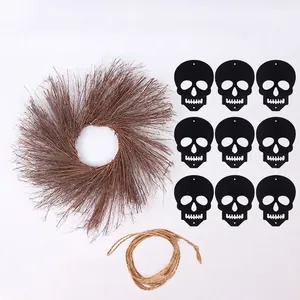 Kit DIY Halloween avec couronne de brindilles, crânes en feutre noir et corde de jute