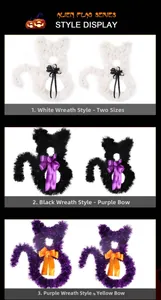 Detailed comparison of cat-shaped Halloween vine wreaths in white, black, and purple colors