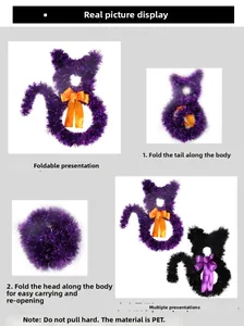 Detail showing the folding steps and PET sequin material of cat-shaped Halloween wreaths