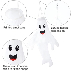 Halloween ghost windsock flag with cartoon face and hanging hook for outdoor yard decor
