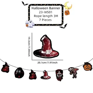 Detailed view of Halloween paper banner showing classic witch, pumpkin, and ghost patterns