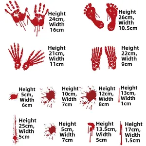 Size chart for Halloween blood handprint and footprint static stickers for window decor
