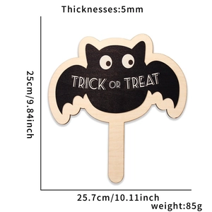 Detail of wooden Halloween bat photo prop with Trick or Treat text and dimensions