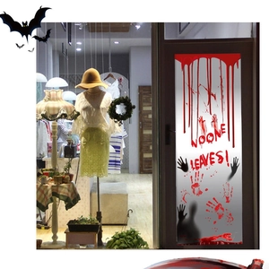 Autocollant Halloween avec empreintes de mains sanglantes et texte 'No One Leaves'