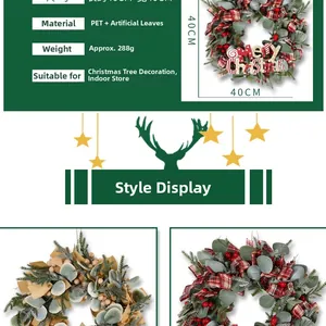 Detailansicht eines 40cm Weihnachtskranzes mit roten Beeren und karierter Schleife