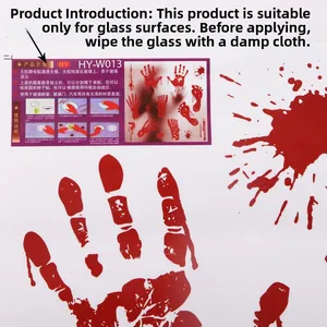 Detail of Halloween blood handprint static stickers showing reusable adhesive-free material