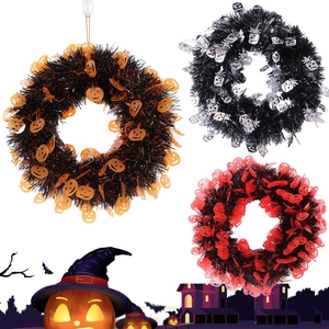 Halloween Tinsel Wreath With Pumpkin Bat Skull Sequins Artificial Door Wall Hanging Garland For Party Home Decor