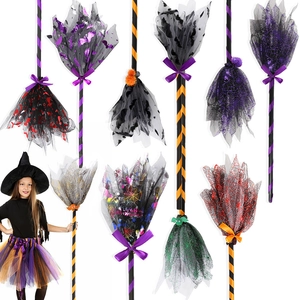 Détails des balais de sorcière d'Halloween détachables avec filet multicouche et nœuds décoratifs